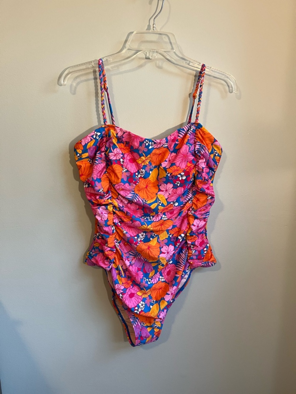 CUPSHE nwt Pink & Orange Floral One-Piece Swimsuit with Braided Straps - Picture 2 of 8